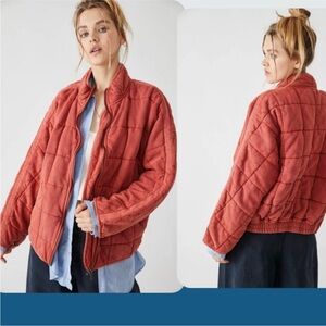Free People Size Medium Myrrh Burnt Orange Oversized Quilted Dolman Jacket NEW